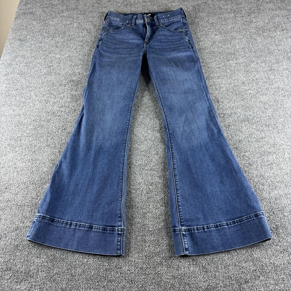 Express Denim Bell Flare Jeans Womens 0S Blue Medium Wash Mid Rise Stretch